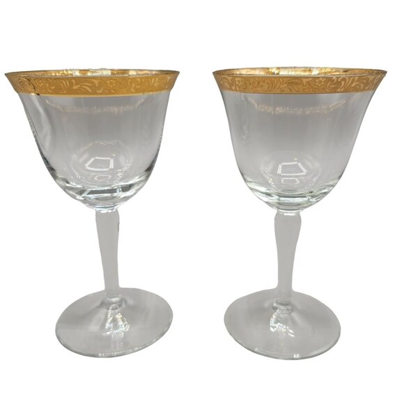 Aperitif Sherry Glasses Gold Floral Trim Set of Two - Picture 2 of 7